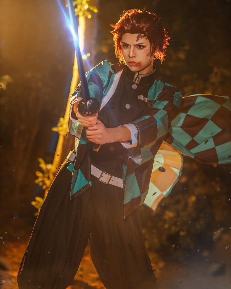 Nuoqi Tanjiro Cosplay Outfit Tanjiro Kamado Cosplay Costume Anime Robe Kimono Outfit Halloween Costume S Green - Image 2